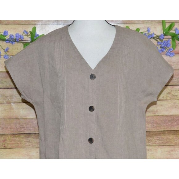 J. Jill Love Linen Brown Button Up Shirt Dress Size M Tall Neutral Lagenlook - Picture 2 of 9